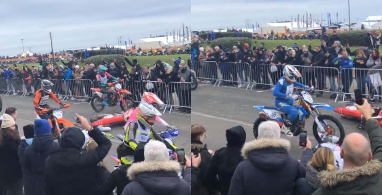 Video: un motociclista francés atropelló a otro competidor a propósito