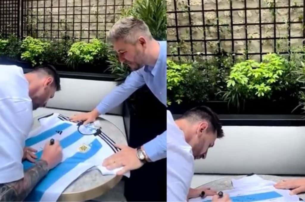 El emotivo gesto de Messi con un hincha: le firmó la camiseta de la Selección y le agregó “a mano” la tercera estrella