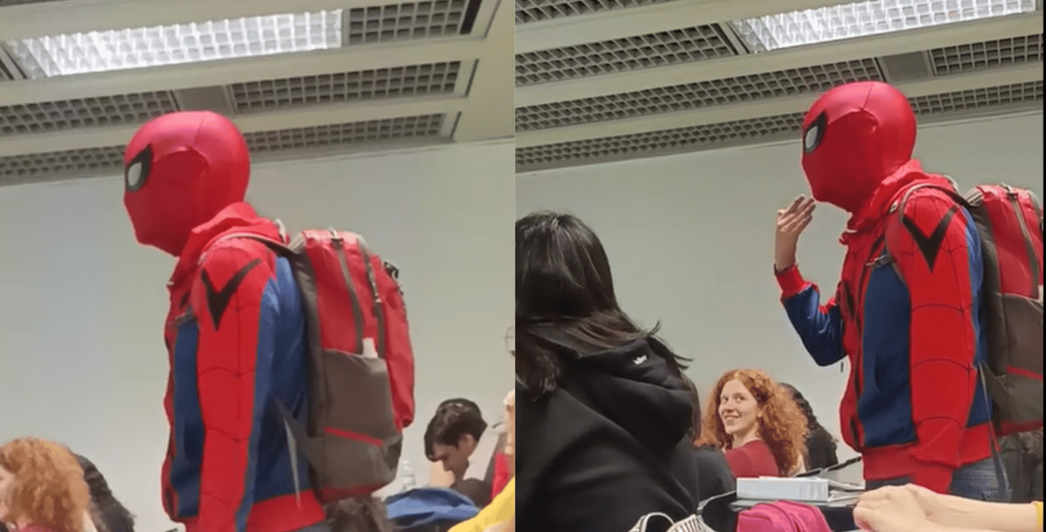 Es viral: fue a la facultad vestido del Hombre Araña  y sorprendió a todos