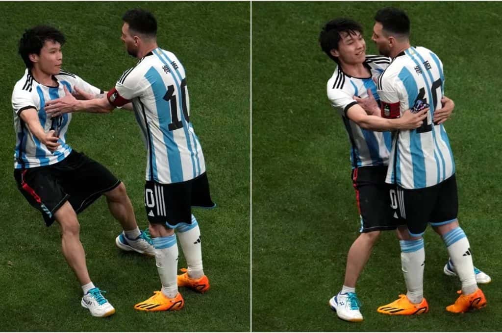 Lionel Messi fue sorprendido por un hincha chino que burló la seguridad y entró a la cancha