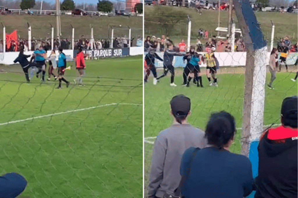 Video: un árbitro fue golpeado salvajemente por jugadores y parte de la hinchada en un partido de fútbol amateur
