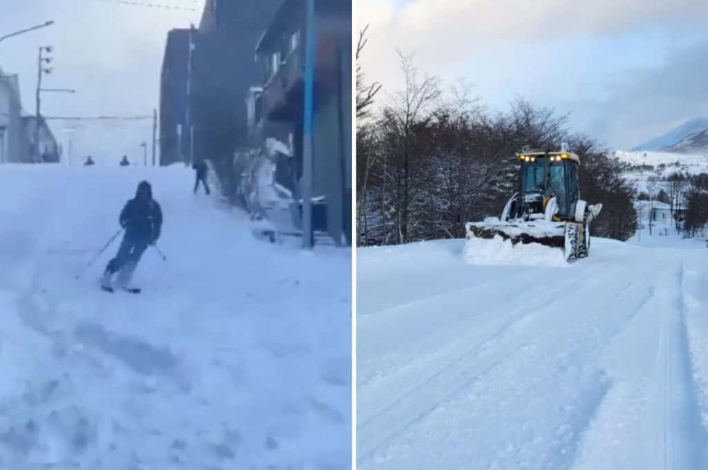 Video: las calles de Ushuaia se convirtieron en una pista de ski tras la intensa nevada