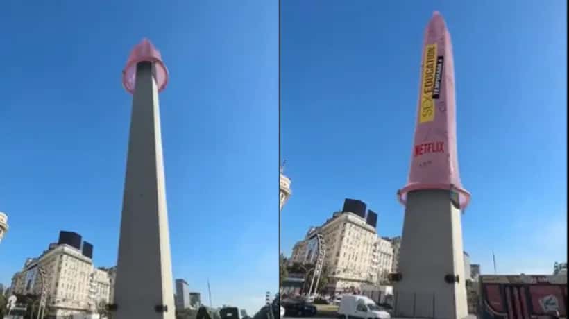 Video: para anunciar la nueva temporada de Sex Education, Netflix cubrió con un preservativo gigante el Obelisco