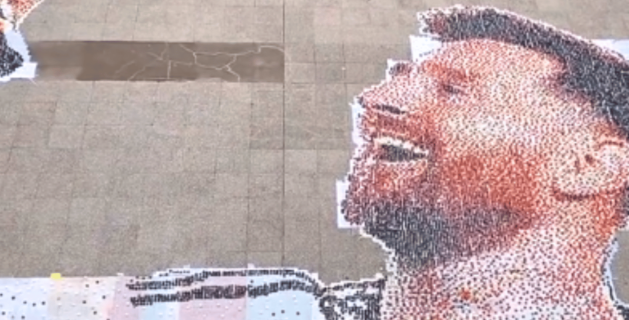 Es viral: alumnos hicieron un increíble proyecto con tapitas para formar la figura de Lionel Messi