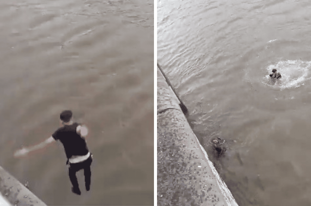Un joven cayó a un río de agua helada y dos hombres saltaron para salvarle la vida