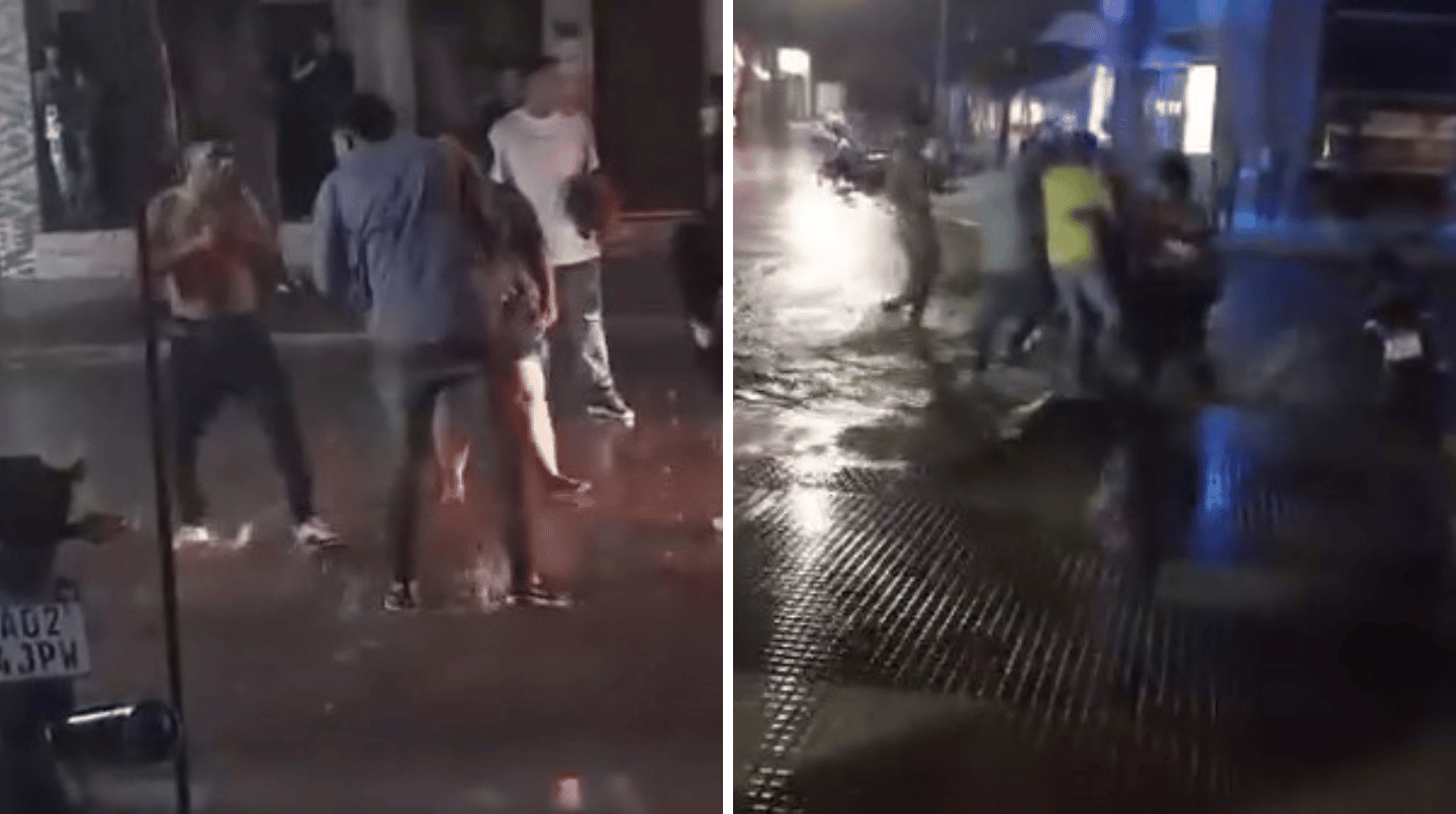 Video: jóvenes se trenzaron a las piñas a la salida del boliche y la policía tuvo que disuadir la pelea con disparos
