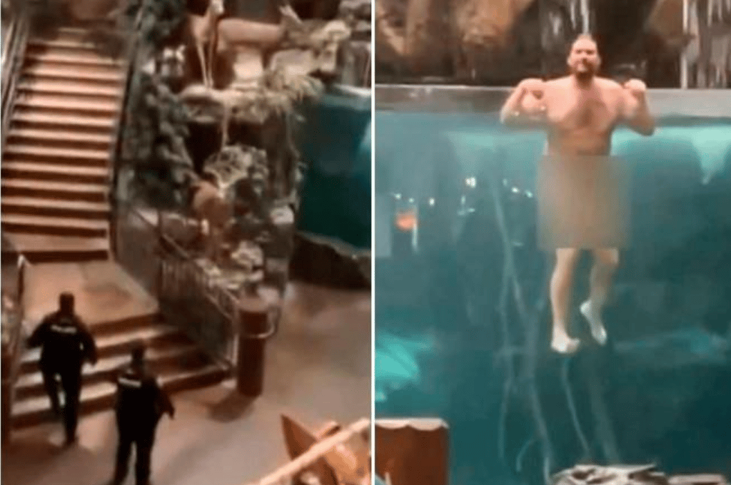 Insólito: saltó desnudo al acuario de un centro comercial y terminó detenido