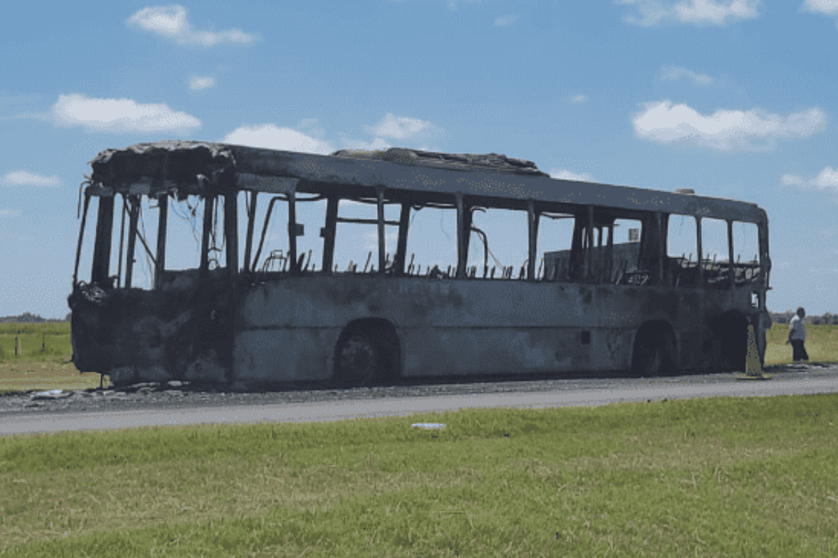 Video: se prendió fuego un colectivo en la autopista Rosario-Buenos Aires