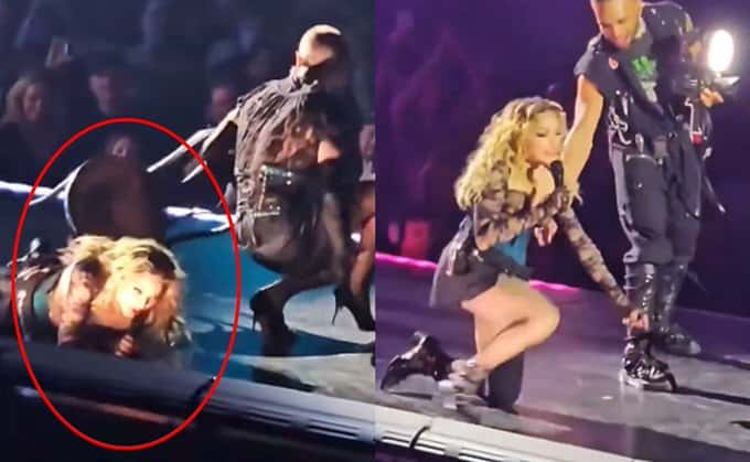 Madonna se cayó en el escenario en pleno show y el video del momento se volvió viral