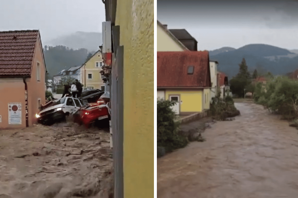 Las inundaciones en Austria arrastraron decenas de autos y causaron estragos en viviendas y rutas