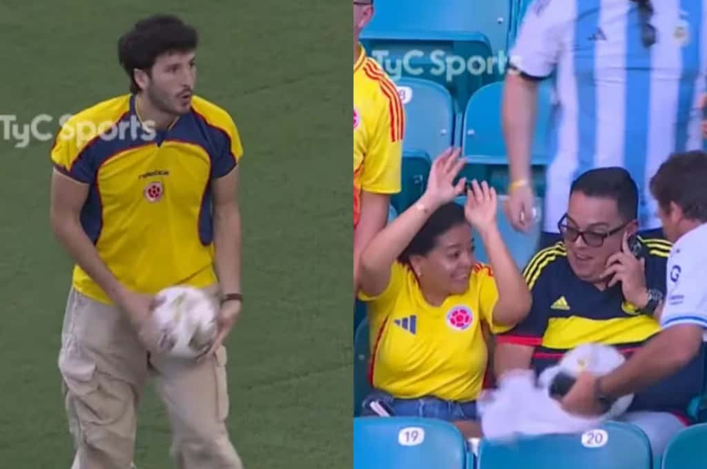 La insólita reacción de un colombiano cuando Sebastián Yatra regaló pelotas antes del partido (Capturas de pantalla)