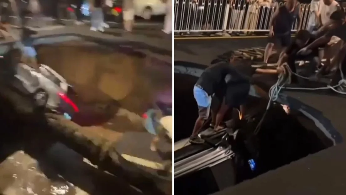 Escena dramática en China: un socavón se abrió de golpe en una ruta y dejó un muerto